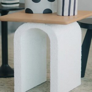 Contemporary Stone-Textured Arch with Natural Oak Surface