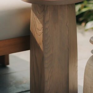 Raw Oak Sculptural Pedestal with Circular Top