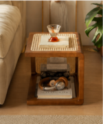 CaneCraft Wooden Side Table with Storage Shelf - Image 3
