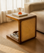 CaneCraft Wooden Side Table with Storage Shelf - Image 2