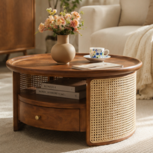 Aurora Cane Coffee Table with Storage Drawer