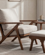 Aarav Teak Wood Lounge Chair with Ottoman - Image 3