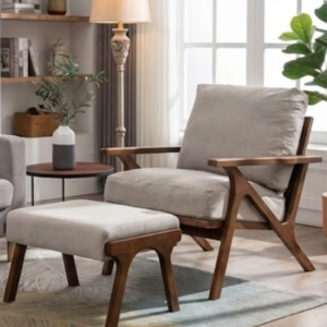 Aarav Teak Wood Lounge Chair with Ottoman