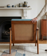 Teak Wood Lounge Chair with Upholstered Seat and Back - Image 2