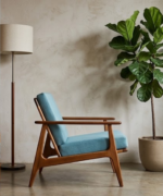 Teak Wood Lounge Chair with Upholstered Seat and Back - Image 3