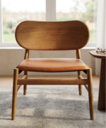Nordic Walnut Lounge Chair with Leather Upholstered Seat - Image 4