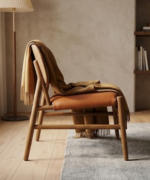 Nordic Walnut Lounge Chair with Leather Upholstered Seat - Image 2