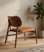 Nordic Walnut Lounge Chair with Leather Upholstered Seat - Image 3