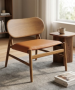 Nordic Walnut Lounge Chair with Leather Upholstered Seat