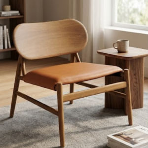 Nordic Walnut Lounge Chair with Leather Upholstered Seat
