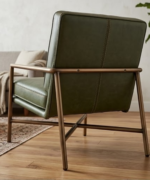 Mid-Century Olive Leather Accent Chair - Image 3