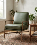 Mid-Century Olive Leather Accent Chair