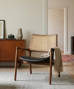 Mid-Century Cane Lounge Chair with Wooden Frame & Leather Seat - Image 2