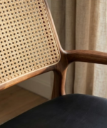 Mid-Century Cane Lounge Chair with Wooden Frame & Leather Seat - Image 3