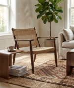 Rustic Woven Lounge Chair with Solid Wood Frame