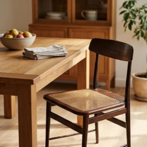 Modern Cane Dining Chair with Solid Wood Frame