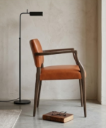 Modern Leather Accent Chair with Solid Wood Arms