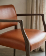 Modern Leather Accent Chair with Solid Wood Arms - Image 3
