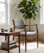 Contemporary Upholstered Dining Chair with Solid Wood Arms