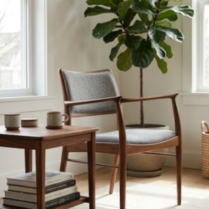 Contemporary Upholstered Dining Chair with Solid Wood Arms