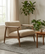 Scandinavian Wooden Lounge Chair with Upholstered Seat