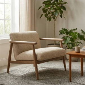 Scandinavian Wooden Lounge Chair with Upholstered Seat