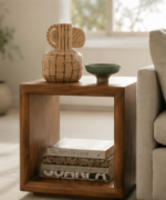 Cube Wooden Side Table with Storage Shelf - Image 4