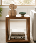 Cube Wooden Side Table with Storage Shelf