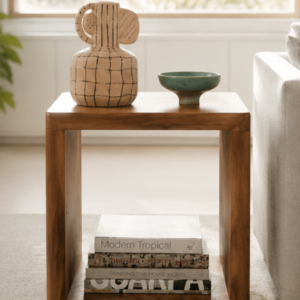 Cube Wooden Side Table with Storage Shelf