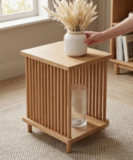 Fluted Wooden Side Table with Open Shelf