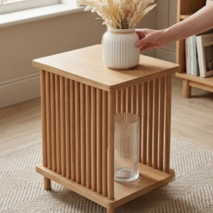 Fluted Wooden Side Table with Open Shelf