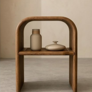 Arch Wooden Side Table with Display Shelf